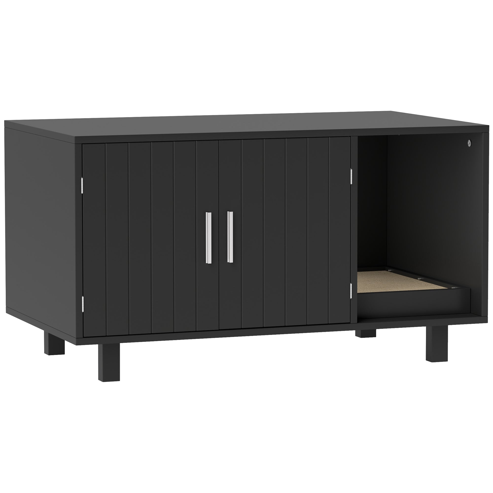 Cat Litter Box Enclosure, Hidden Litter Box Furniture, Cat House End Table Washroom with Scratching Pad, for Indoor Cats Kittens, Black