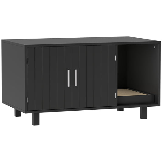 Cat Litter Box Enclosure, Hidden Litter Box Furniture, Cat House End Table Washroom with Scratching Pad, for Indoor Cats Kittens, Black