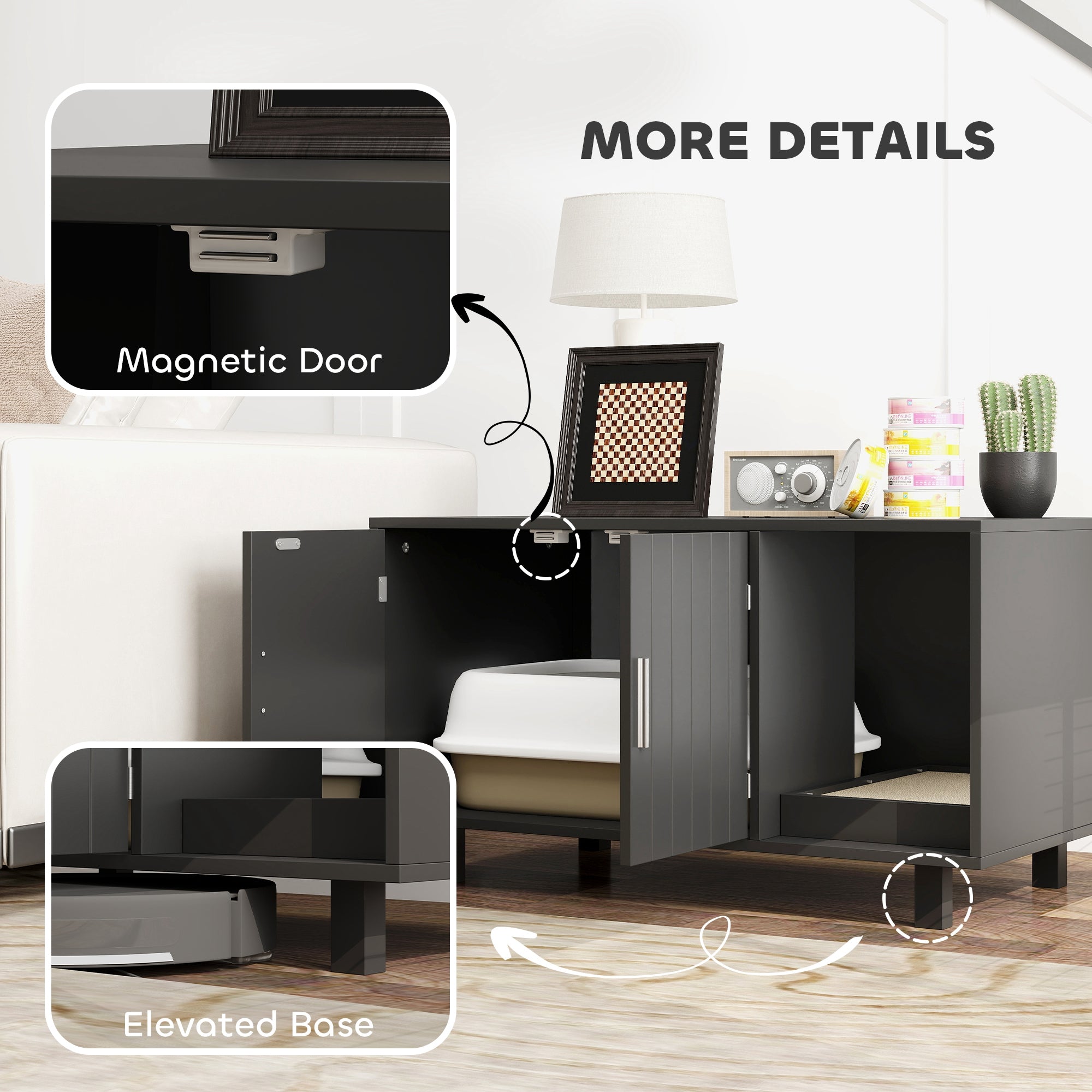 Cat Litter Box Enclosure, Hidden Litter Box Furniture, Cat House End Table Washroom with Scratching Pad, for Indoor Cats Kittens, Black