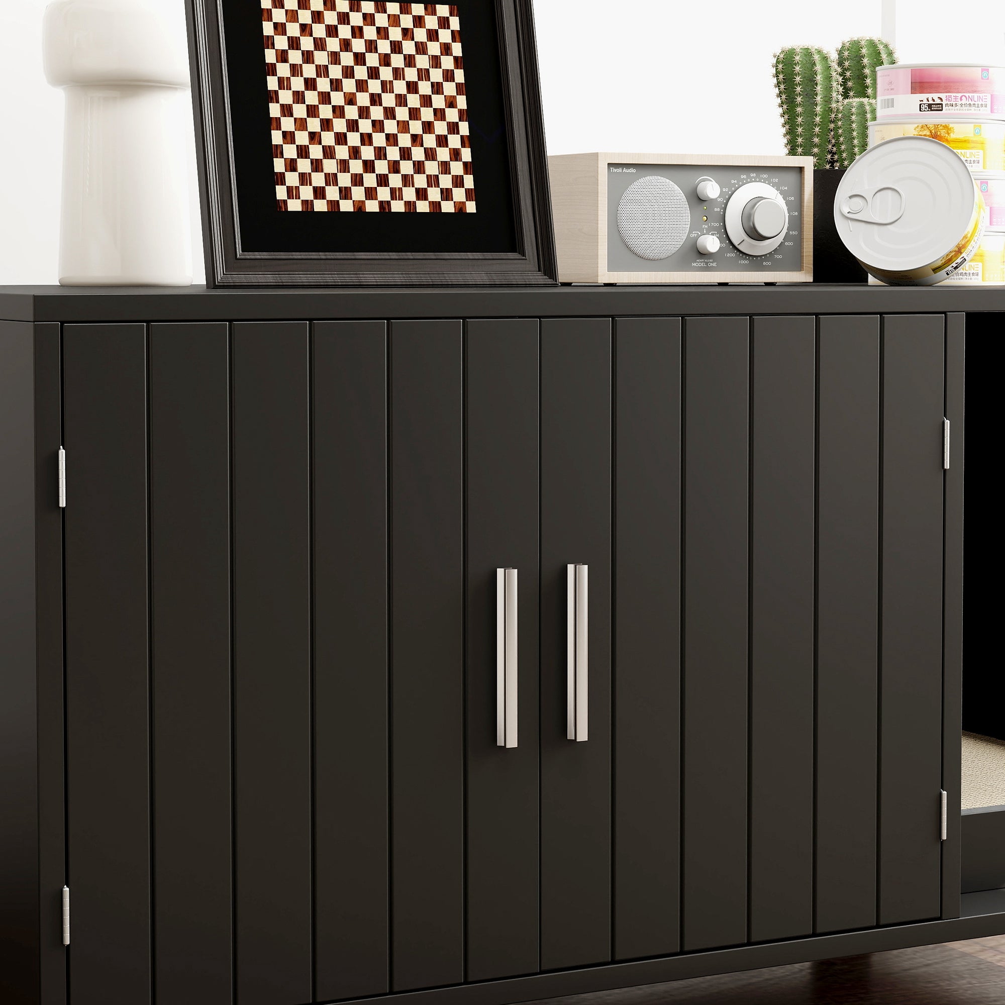 Cat Litter Box Enclosure, Hidden Litter Box Furniture, Cat House End Table Washroom with Scratching Pad, for Indoor Cats Kittens, Black