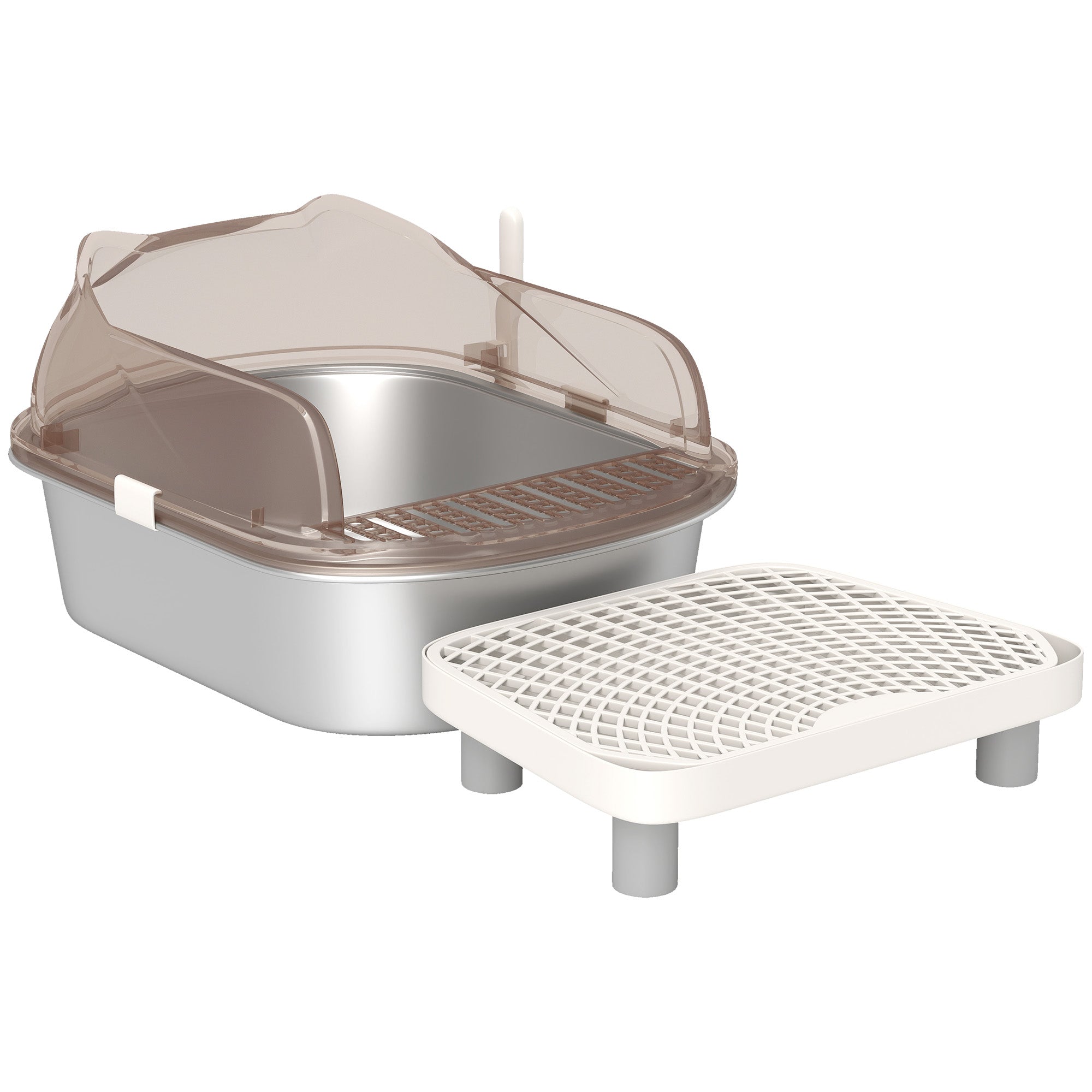 Stainless Steel Litter Box with Lid, Metal Cat Litter Tray for Big Cats with High Wall Sided Enclosure, Pedal, Scoop, Non-Sticky, Anti-Leakage, Easy Cleaning