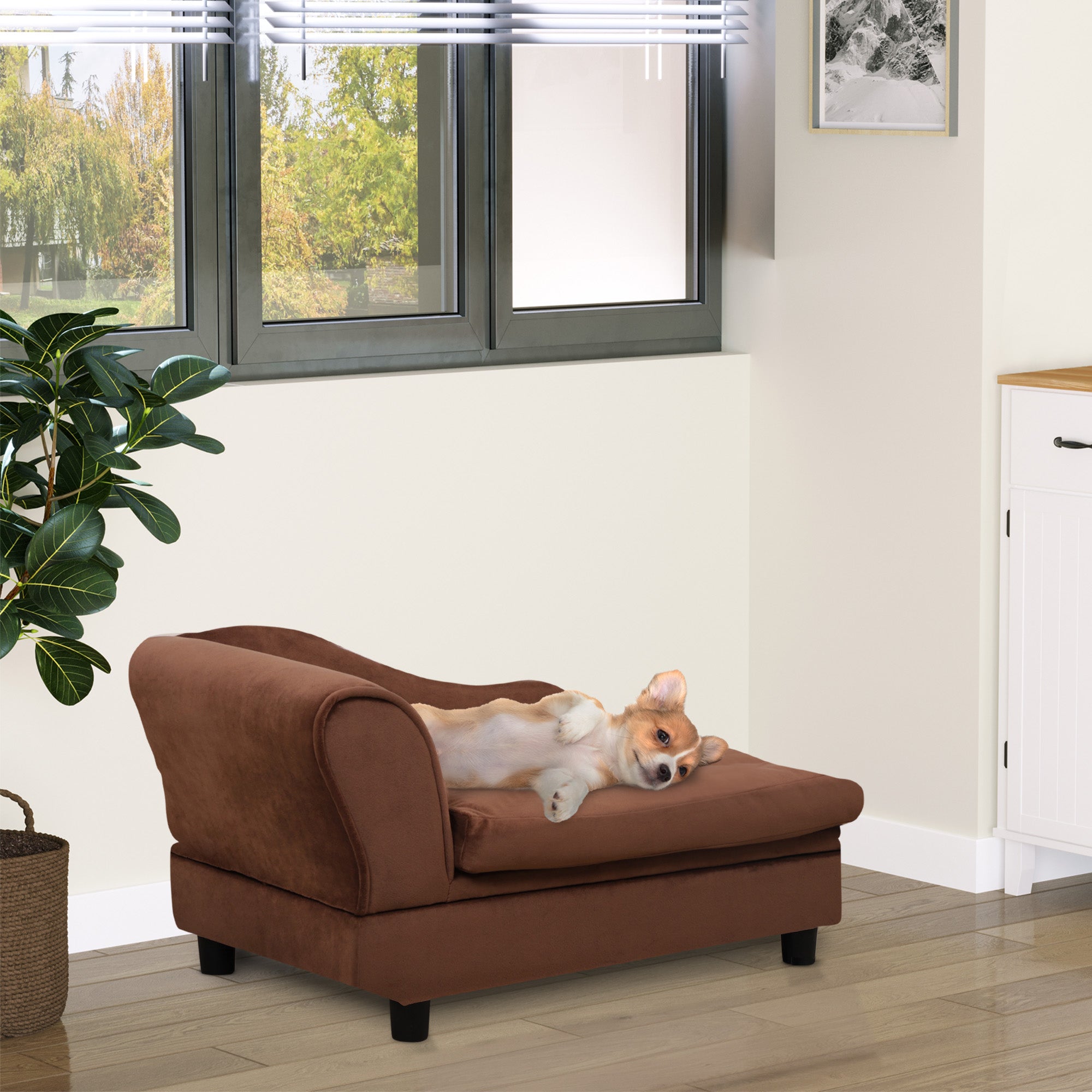 PawHut Luxury Fancy Dog Bed for Small Dogs with Hidden Storage, Small Dog Couch with Soft 2" Foam, Dog Sofa Bed, Cushy Dog Bed, Modern Pet Furniture for Puppies and Little Breeds, Brown