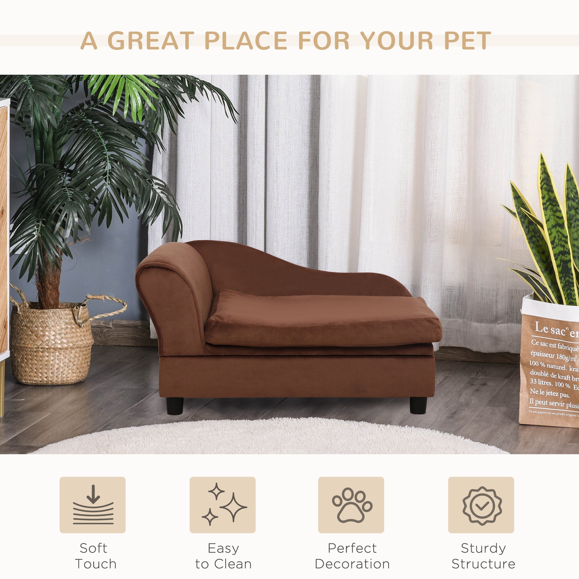 PawHut Luxury Fancy Dog Bed for Small Dogs with Hidden Storage, Small Dog Couch with Soft 2" Foam, Dog Sofa Bed, Cushy Dog Bed, Modern Pet Furniture for Puppies and Little Breeds, Brown