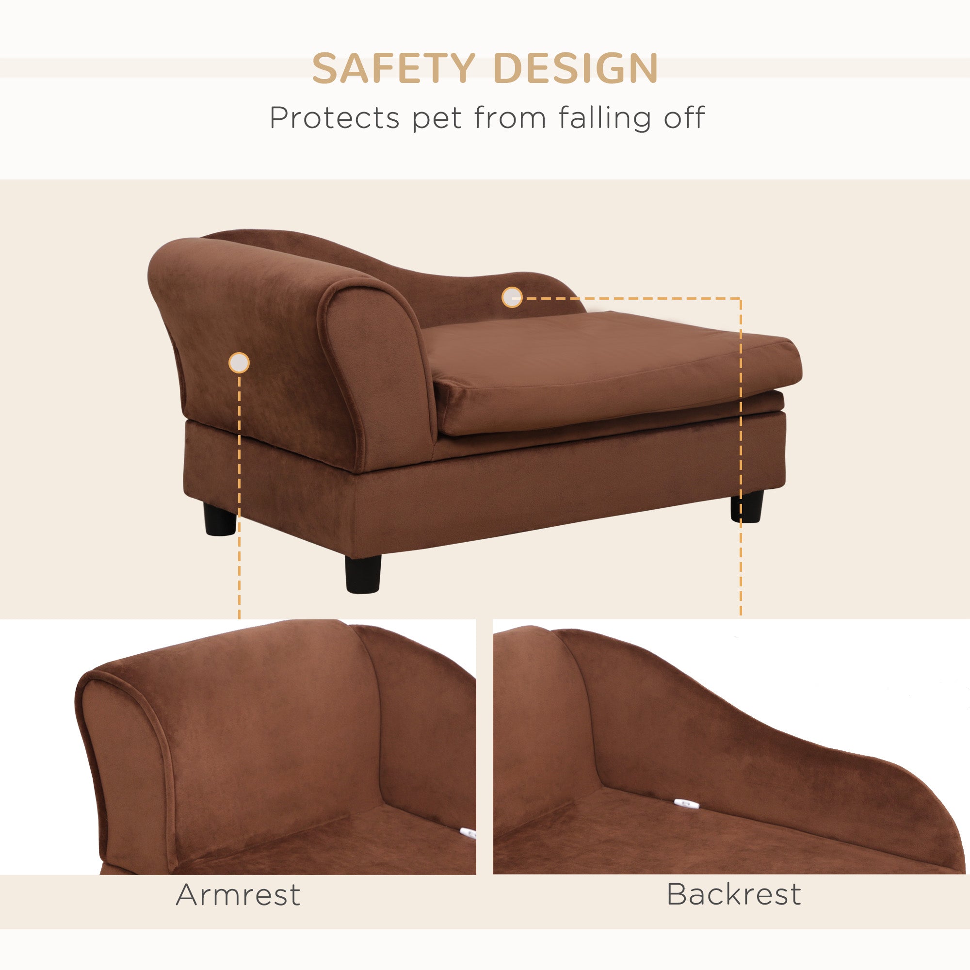PawHut Luxury Fancy Dog Bed for Small Dogs with Hidden Storage, Small Dog Couch with Soft 2" Foam, Dog Sofa Bed, Cushy Dog Bed, Modern Pet Furniture for Puppies and Little Breeds, Brown