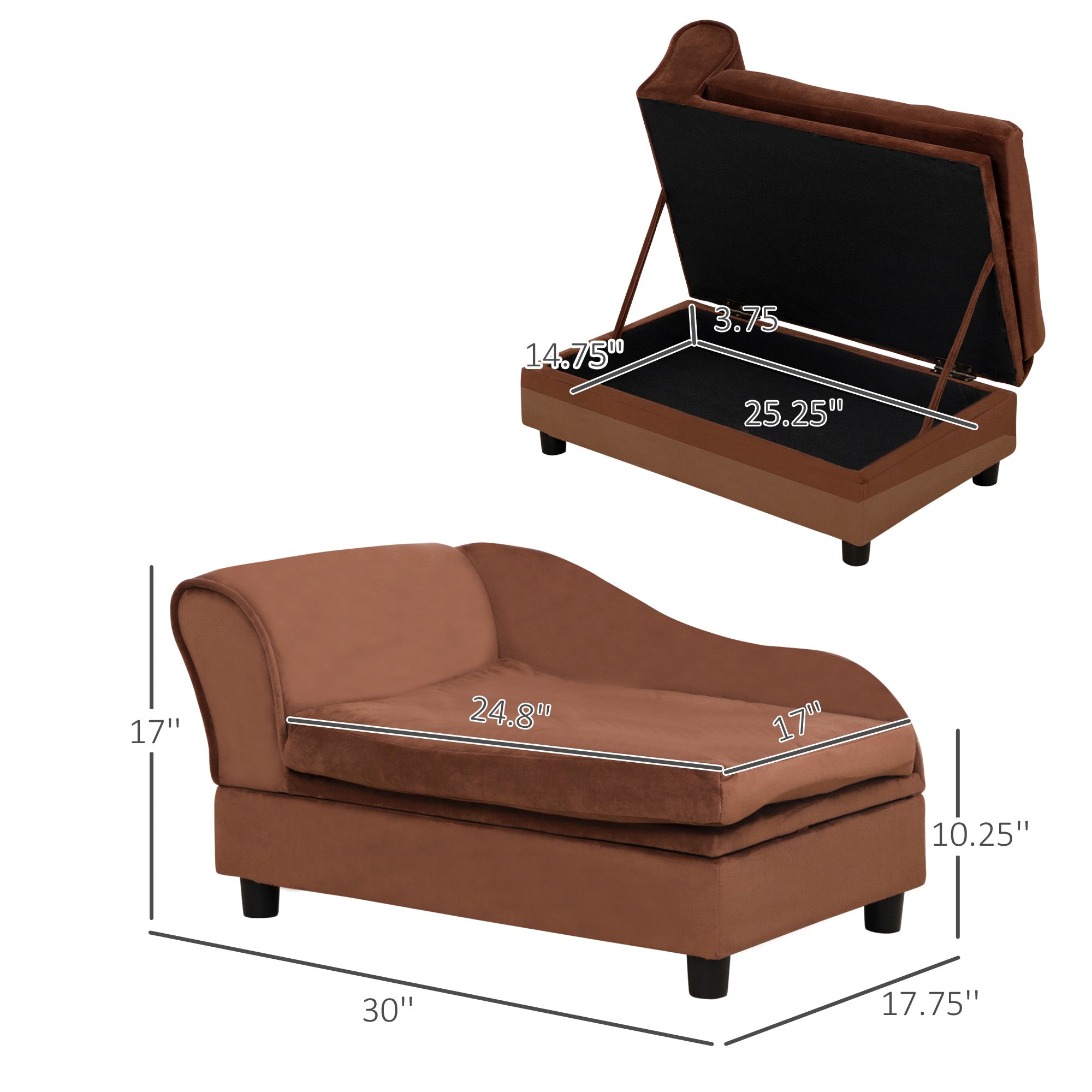 PawHut Luxury Fancy Dog Bed for Small Dogs with Hidden Storage, Small Dog Couch with Soft 2" Foam, Dog Sofa Bed, Cushy Dog Bed, Modern Pet Furniture for Puppies and Little Breeds, Brown
