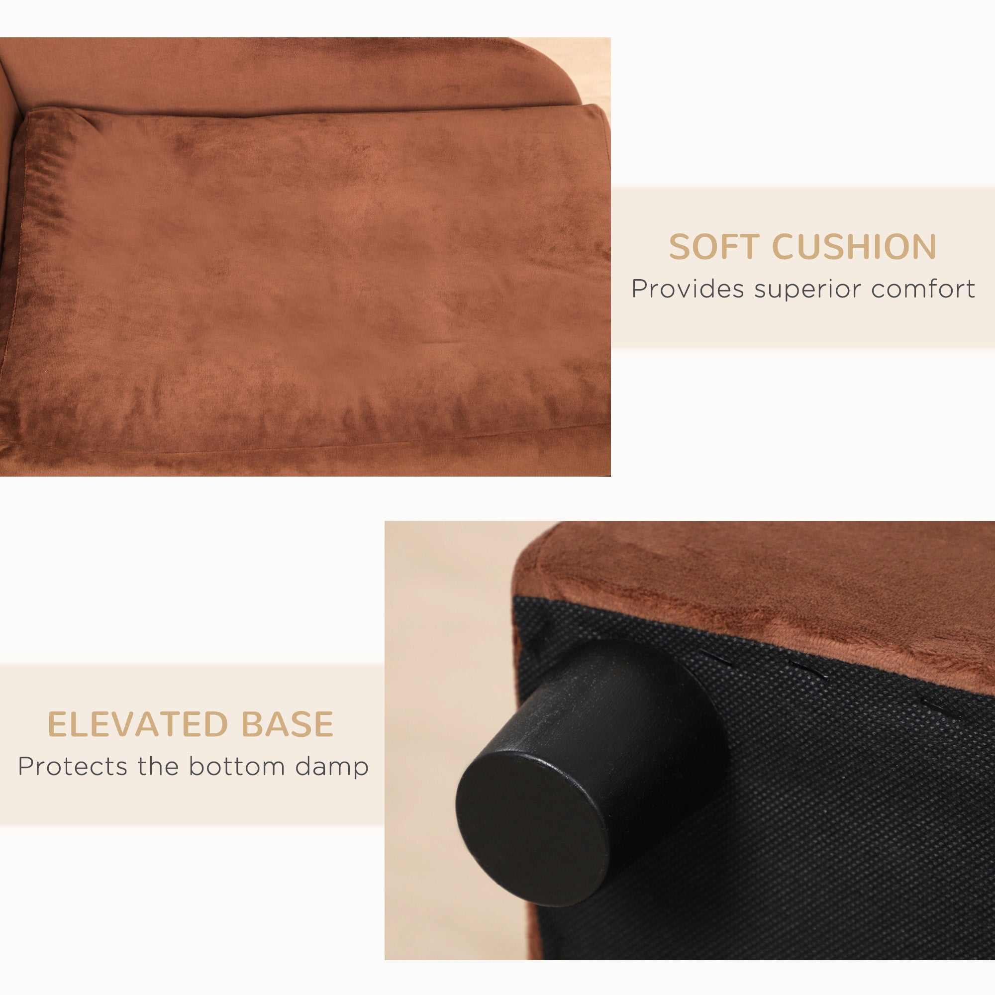 PawHut Luxury Fancy Dog Bed for Small Dogs with Hidden Storage, Small Dog Couch with Soft 2" Foam, Dog Sofa Bed, Cushy Dog Bed, Modern Pet Furniture for Puppies and Little Breeds, Brown
