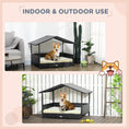 Load image into Gallery viewer, PawHut Wicker Dog House Outdoor with Canopy, Rattan Dog Bed with Water-resistant Cushion, Raised Dog Bed for Small, Medium Dogs up to 66 lbs, 19.75" in Length, Black Wicker, White Cushion