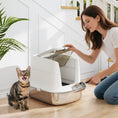 Load image into Gallery viewer, Stainless Steel Cat Litter Box with Lid, Large Hooded Cat Litter Tray with Flip Cover, Metal Scoop, Deodoriser Bag, Non-Sticky, Odour Control and Easy Clean, White