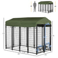 Load image into Gallery viewer, PawHut 8' x 4' x 6' Outdoor Dog Kennel with Rotating Bowl Holders, Walk-in Pet Playpen, Welded Wire Steel with Water and UV-Resistant Canopy, Green
