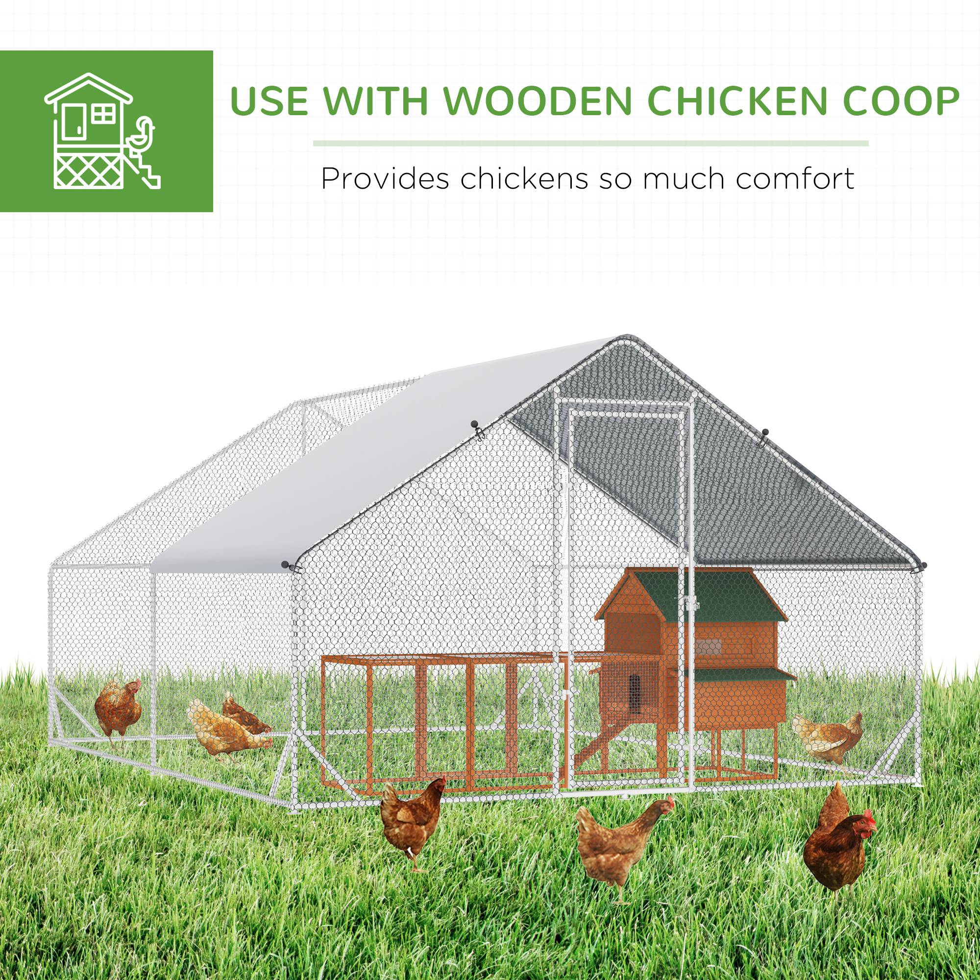 PawHut Large Chicken Coop Metal Chicken Run with Waterproof and Anti-UV Cover, Spire Shaped Walk in Fence Cage Hen House for Outdoor and Yard Farm Use, 1" Tube Diameter, 9.8' x 13.1' x 6.6'