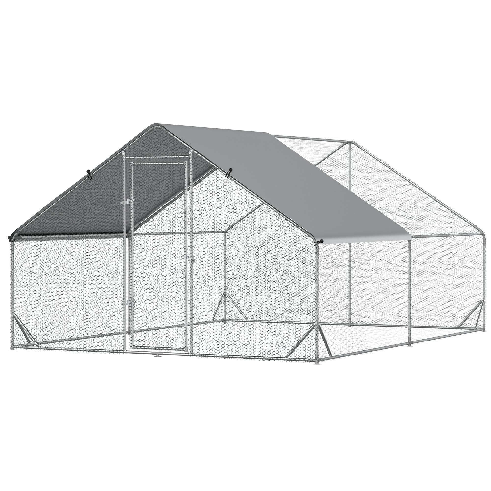 PawHut Large Chicken Coop Metal Chicken Run with Waterproof and Anti-UV Cover, Spire Shaped Walk in Fence Cage Hen House for Outdoor and Yard Farm Use, 1" Tube Diameter, 9.8' x 13.1' x 6.6'