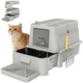 Charger l'image dans la visionneuse de la galerie, 80L Stainless Steel Cat Litter Box with Lid, XL Metal Litter Box for Big Cats with 180° Flip Cover, Pull-Out Drawer Tray, High Sided, Pedal, Metal Scoop, Light Grey
