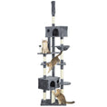 Load image into Gallery viewer, Floor to Ceiling Cat Tree, 230-250cm Adjustable Tall Cat Climbing Tower with 2 Condos, Hammock and Sisal Scratching Posts, for Indoor, Multi-Level Activity Centre, Dark Grey