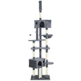 Load image into Gallery viewer, Floor to Ceiling Cat Tree, 230-250cm Adjustable Tall Cat Climbing Tower with 2 Condos, Hammock and Sisal Scratching Posts, for Indoor, Multi-Level Activity Centre, Dark Grey