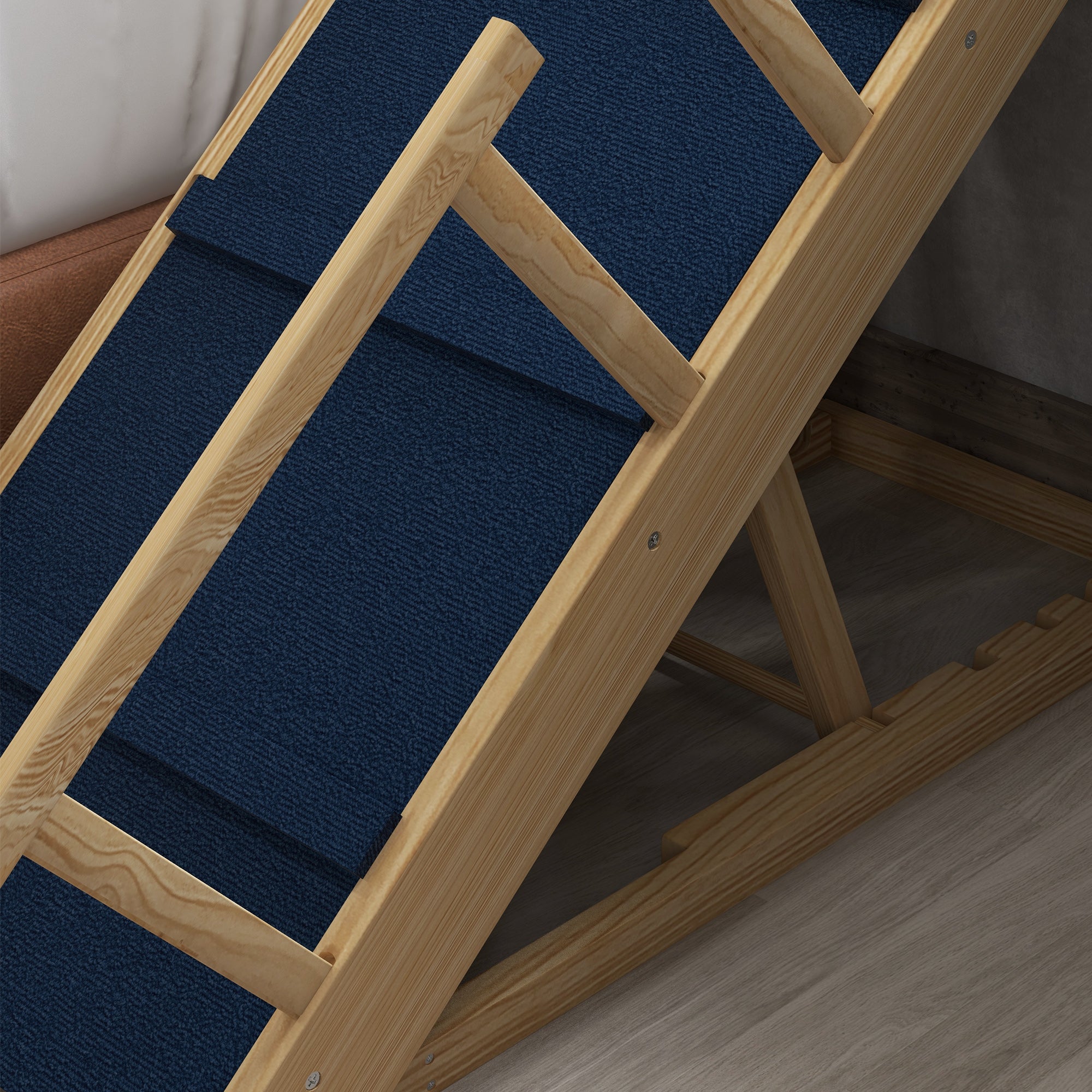 PawHut Dog Ramp, Adjustable 4 Height Pet Ramp, Foldable Wooden Dog Stairs with Non-slip Mat for Small to Large Dogs to Get on High Bed or Sofa Couch, Natural Wood Finish