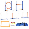 Load image into Gallery viewer, 4 Pieces Dog Agility Training Equipment Dog Obstacle Course, Pet Outdoor Games with Weave Poles, Adjustable Hurdle, Jump Ring, Pause Box, Whistle, Balls, Carry Bag, Orange
