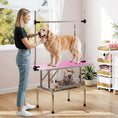 Charger l'image dans la visionneuse de la galerie, 43"L Dog Grooming Table, Pet Foldable Grooming Table with 8"- 32" Adjustable Arm, Two Nooses, Mesh Tray and Rubber Top for Large Medium Small Pets, Pink