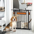 Load image into Gallery viewer, 29.1''-31.5'' Extra Wide Dog Gate with Cat Door with Stair Pressure Fit, Auto Close, Double Locking, for Doorways, Hallways, Stairs, Black