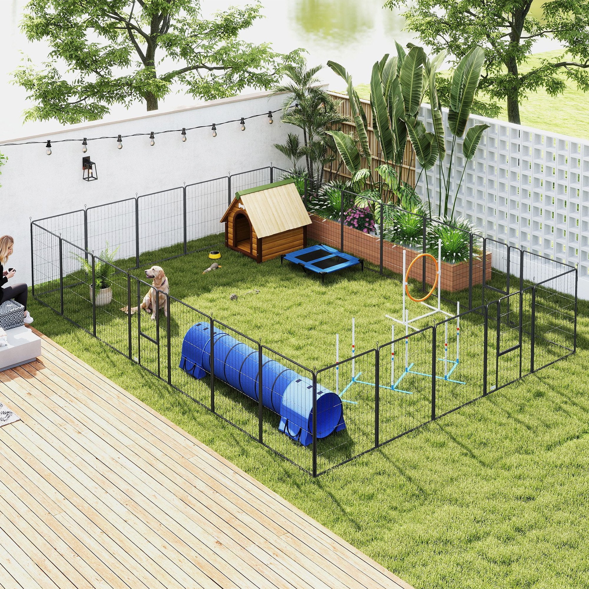 Dog Playpen, Wide 31.5" W Heavy-Duty Metal Puppy Play Pen, Pet Exercise Fences for Outside and Indoor, DIY Design with Door for Multiple Dogs, 24 Panels, 39" H