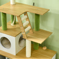 Load image into Gallery viewer, Cat Tree with Hidden Litter Box Enclosure, 2-in-1 Green Leaf Cat Tower, Litter Box Furniture with House, Ladder, Scratching Posts, Platforms, for Indoor Use - Oak