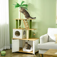 Load image into Gallery viewer, Cat Tree with Hidden Litter Box Enclosure, 2-in-1 Green Leaf Cat Tower, Litter Box Furniture with House, Ladder, Scratching Posts, Platforms, for Indoor Use - Oak
