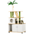 Load image into Gallery viewer, Cat Tree with Hidden Litter Box Enclosure, 2-in-1 Green Leaf Cat Tower, Litter Box Furniture with House, Ladder, Scratching Posts, Platforms, for Indoor Use - Oak