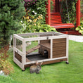 Load image into Gallery viewer, PawHut Wooden Rabbit Hutch Indoor Outdoor, Elevated Bunny Cage with No Leak Tray Enclosed Run with Wheels, Ideal for Guinea Pigs and Small Animals, Brown