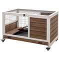 Load image into Gallery viewer, PawHut Wooden Rabbit Hutch Indoor Outdoor, Elevated Bunny Cage with No Leak Tray Enclosed Run with Wheels, Ideal for Guinea Pigs and Small Animals, Brown