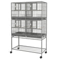 Load image into Gallery viewer, 61"H Divided Breeder Bird Cage with Rolling Stand Removable Metal Tray, Storage Shelf, Wood Perch, and Food Container, Dark Grey