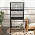Load image into Gallery viewer, PawHut Double Stackable Bird Cage with Stand, Wooden Swing, Rope Ladder & Wheels for Canaries, Lovebirds Finches, Budgie Cage with Storage Shelf, Removable Tray, Wooden Perches & Food Containers