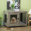 Load image into Gallery viewer, Dog Crate Furniture End Table w/ Soft Washable Cushion, Two Doors, Indoor Pet Kennel for Small Medium Large Dogs w/ Wire Mesh, Grey
