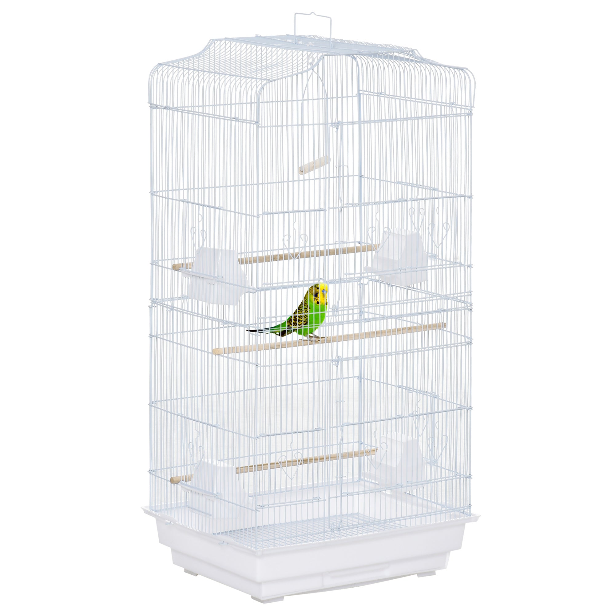 Bird Cage with Perches, Food Bowls, Swing, Parrot Cage for Budgie, Parakeet, Small Bird, 46.5 x 35.5 x 92cm, White