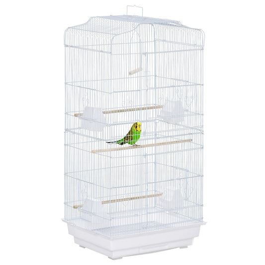 Bird Cage with Perches, Food Bowls, Swing, Parrot Cage for Budgie, Parakeet, Small Bird, 46.5 x 35.5 x 92cm, White