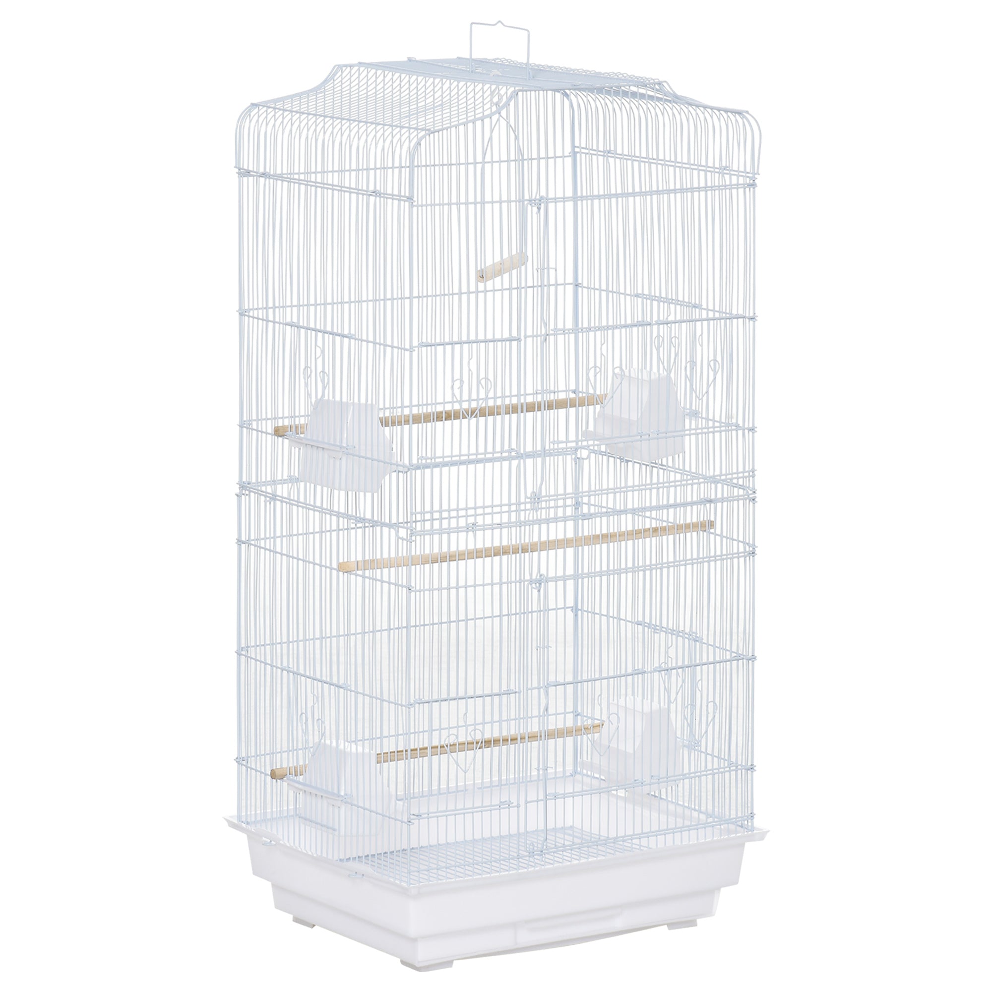Bird Cage with Perches, Food Bowls, Swing, Parrot Cage for Budgie, Parakeet, Small Bird, 46.5 x 35.5 x 92cm, White