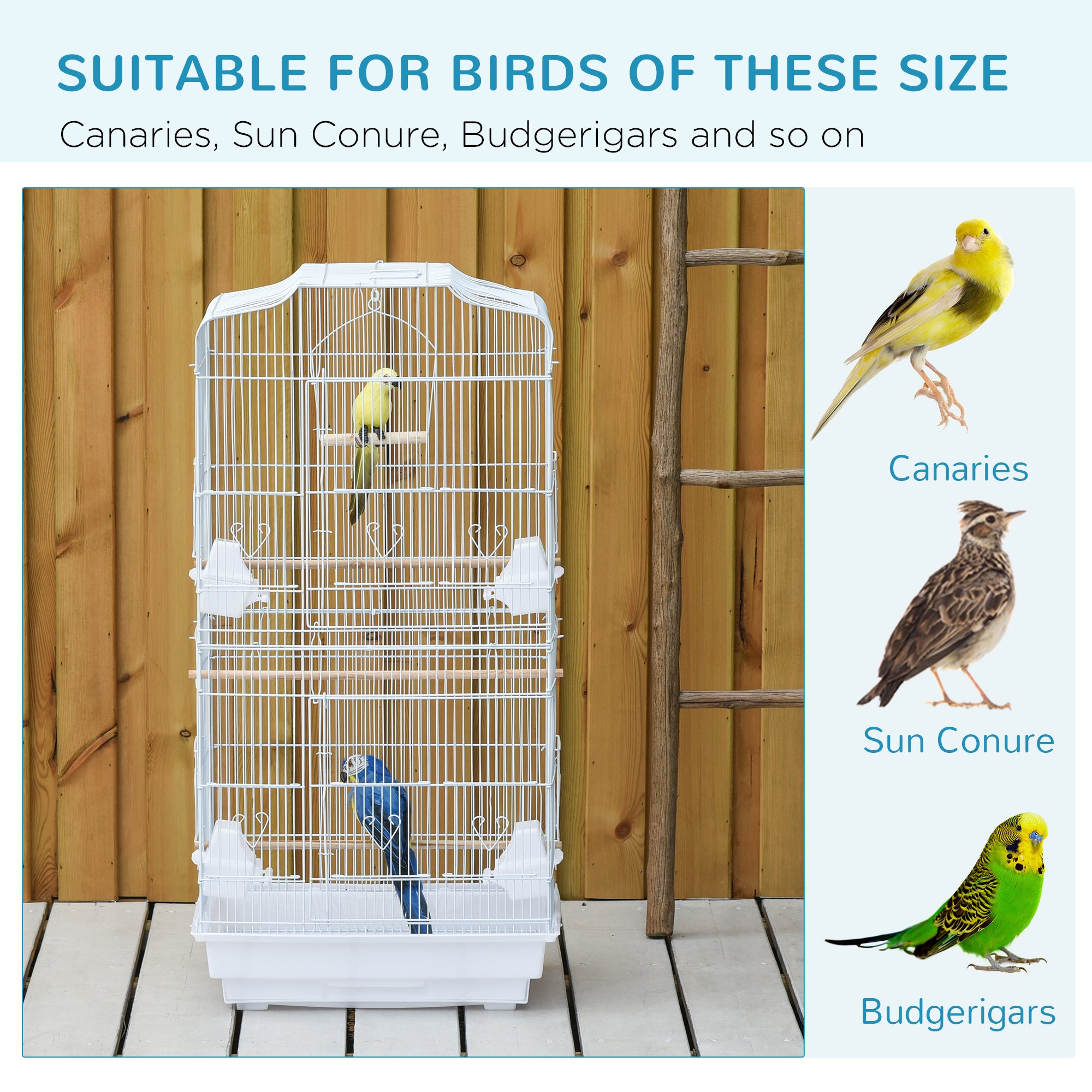Bird Cage with Perches, Food Bowls, Swing, Parrot Cage for Budgie, Parakeet, Small Bird, 46.5 x 35.5 x 92cm, White
