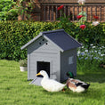 Load image into Gallery viewer, PawHut Duck Coop, Wooden Duck House, Outdoor Small Animal House with Openable Roof, Double Doors, Removable Base for 1-3 Ducks, Light Gray