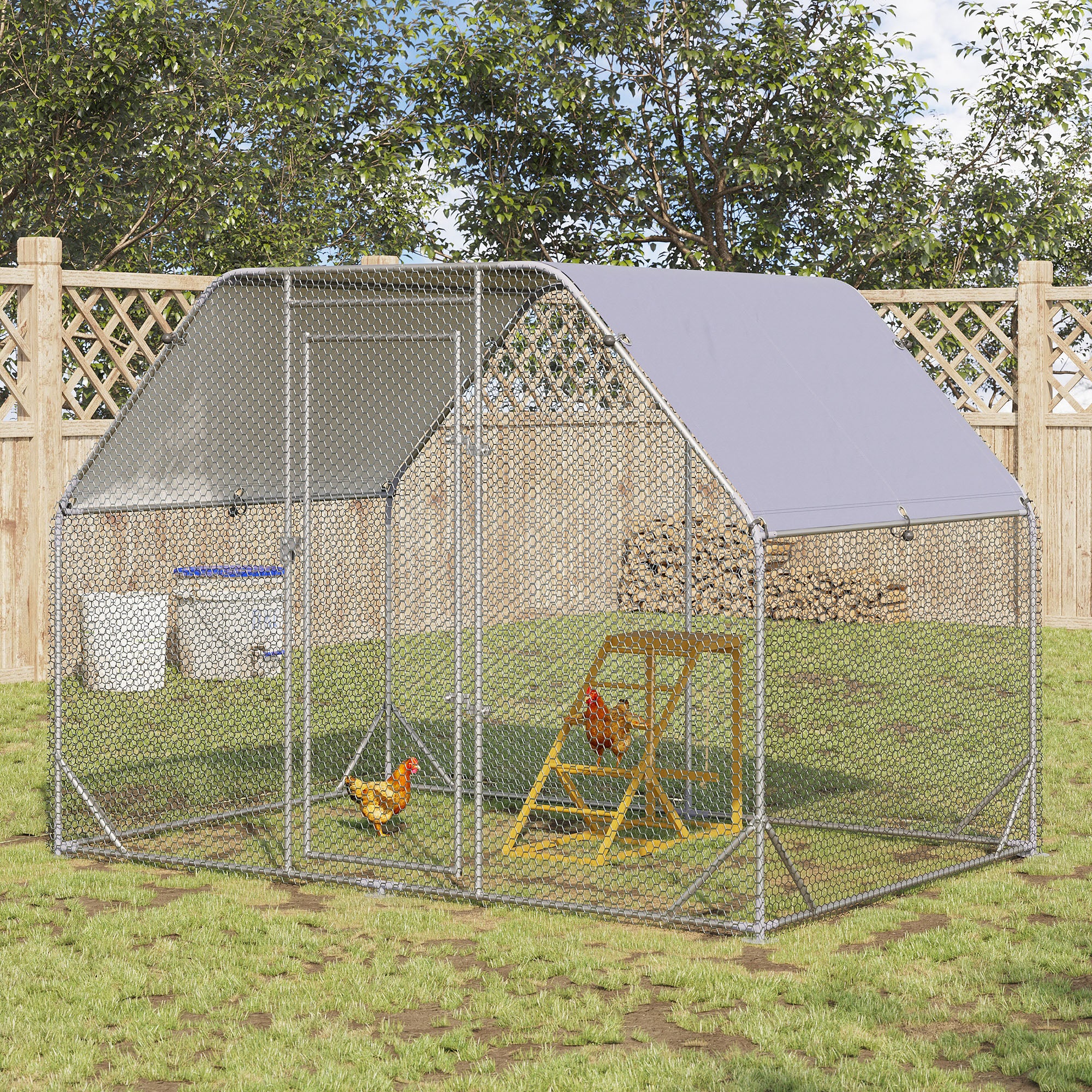 PawHut Chicken Activity Play for Healthy & Happy Animals, Swing Set with Chicken Perches & Hen Ladder, Chicken Coop Toy, Yellow