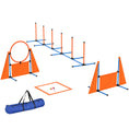 Load image into Gallery viewer, 6-Piece Dog Agility Equipment, Pet Agility Training Set with Weave Poles, Jump Ring, Hurdle, Pause Box, Obstacle Training Course Kit with Bag, Orange
