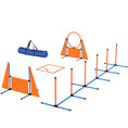 Load image into Gallery viewer, 6-Piece Dog Agility Equipment, Pet Agility Training Set with Weave Poles, Jump Ring, Hurdle, Pause Box, Obstacle Training Course Kit with Bag, Orange