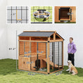 Load image into Gallery viewer, 7' x 5' Extra Large Dog House, Wood Outdoor Dog Kennel with Activity Platform, Stairs, Storage Cabinet, Pet Shelter with Waterproof Roof, Stainless Steel Bowls for Large Breeds, Yellow
