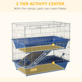Load image into Gallery viewer, PawHut 2-Tier Guinea Pig Cage, Ferret Cage, Chinchilla Cage, Small Animal Cage Indoor with Dish and Bottle, 2 Doors, Deep Bottoms, Ramp, 28", Blue
