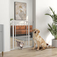 Load image into Gallery viewer, Dog Stair Gate 106cm Extra Tall Height, 76-104cm Adjustable Width Pressure Fit Safety Gate With Cat Door, 7cm and 14cm Extensions for Stairs, Doorways, Easy Installation, White