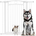 Load image into Gallery viewer, Dog Stair Gate 106cm Extra Tall Height, 76-104cm Adjustable Width Pressure Fit Safety Gate With Cat Door, 7cm and 14cm Extensions for Stairs, Doorways, Easy Installation, White