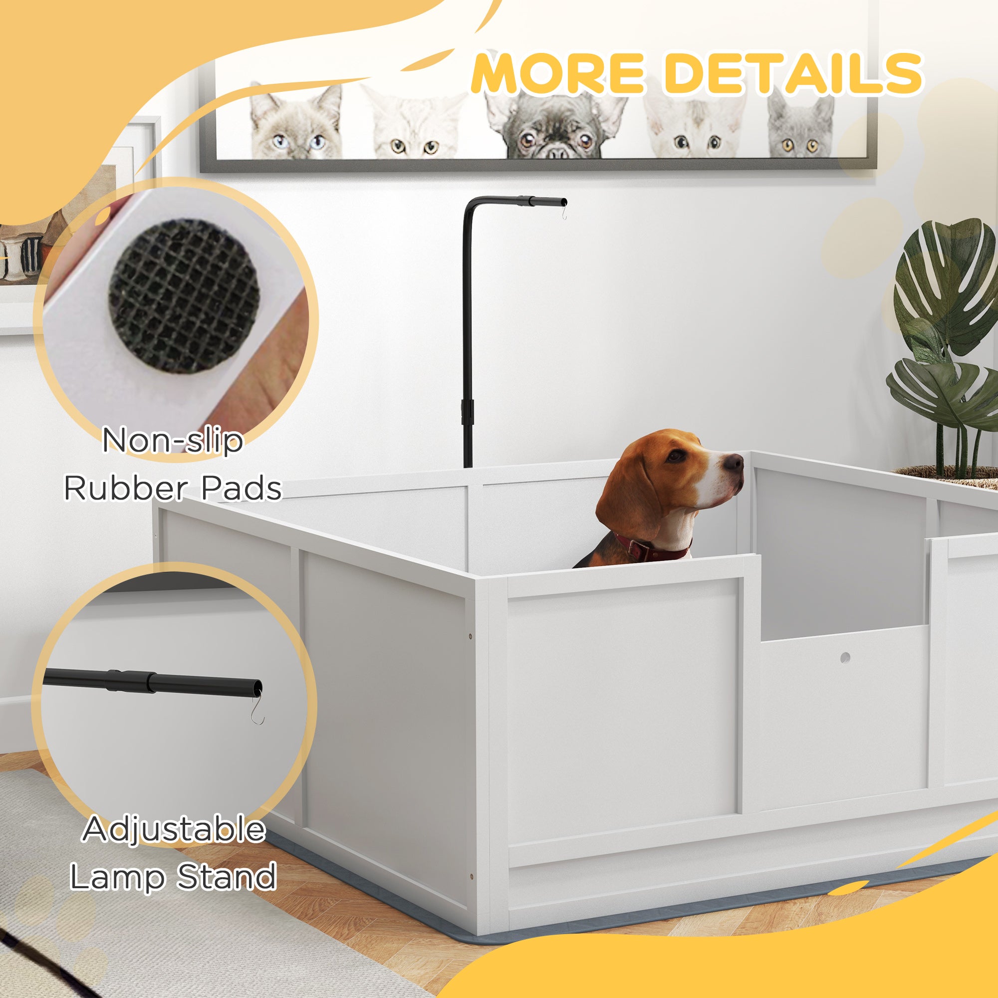 PawHut Whelping Box for Dogs with Retractable Light Stand, Waterproof Mat for Puppies with Pig Rail, Adjustable Height Door for Small, Medium & Large Breed Dogs, 49" x 48"