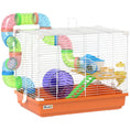 Charger l'image dans la visionneuse de la galerie, 18"L Hamster Cage, Small Animal House, 2-Level Rat Gerbil Haven with Tunnel Tube System, Exercise Wheel, Water Bottle, Food Dish, Ramp, Orange
