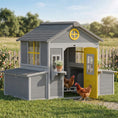 Load image into Gallery viewer, Wooden Chicken Coop, Hen House for 2-4 Hens, Outdoor Playhouse Poultry Cage with 2 Nesting Boxes, Waterproof Roof, Windows, Chicken Hutch for Farm Backyard, 72" x 50" x 54", Gray