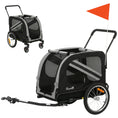Load image into Gallery viewer, Dog Bike Trailer, 2 in 1 Foldable Pet Stroller Security Harness, Reflectors, Quick Release Wheels, Flag, for Medium Dogs, Grey