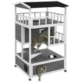 Gallery viewerに画像を読み込む, PawHut Wooden Outdoor Cat House, Feral Cat Shelter Kitten Condo with Asphalt Roof, Escape Doors, Condo, Jumping Platform, Light Gray