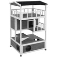 Load image into Gallery viewer, PawHut Wooden Outdoor Cat House, Feral Cat Shelter Kitten Condo with Asphalt Roof, Escape Doors, Condo, Jumping Platform, Light Gray