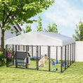 Load image into Gallery viewer, 9.8' x 9.8' x 6' Outdoor Dog Kennel, Welded Wire Dog Kennel Outside Run with 360° Rotating Bowls, Waterproof & UV Resistant Cover, for S&M&L Breeds, Chickens, Ducks, Sliver